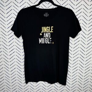 J Crew Top Medium Black Gold Jingle Mingle Christmas Collectors Tee Shirt -small